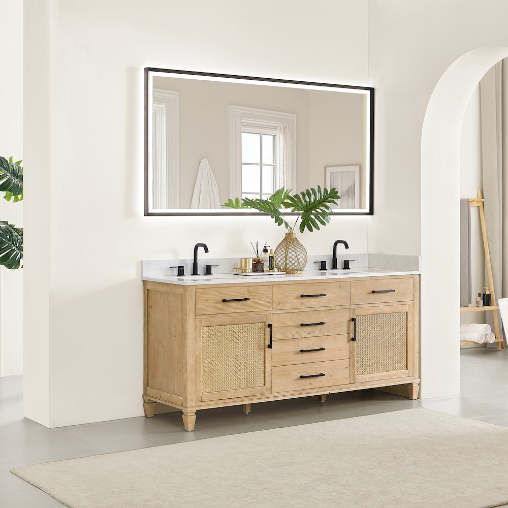 72" Double Bathroom Vanity in with Grain White Engineered Stone Countertop