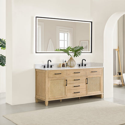 72" Double Bathroom Vanity in with Grain White Engineered Stone Countertop