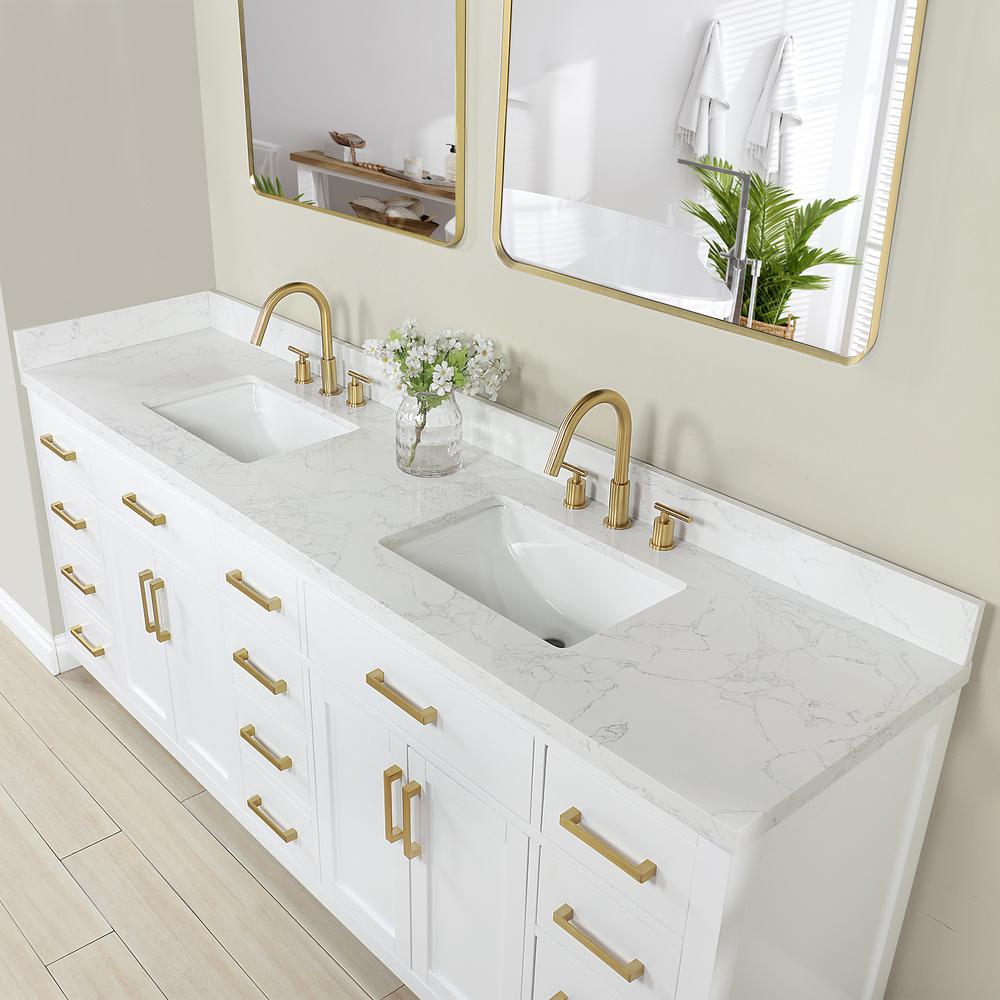 84" Double Bathroom Vanity in White with Mirror