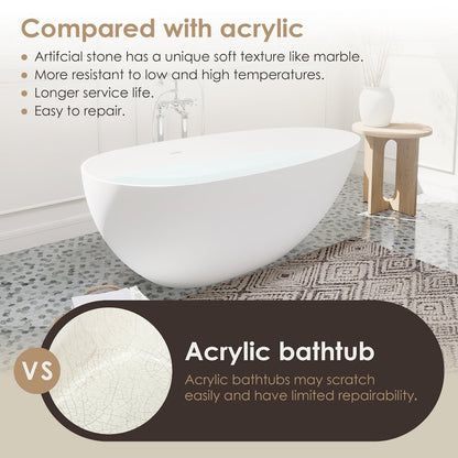 67" x 34" Solid Surface Soaking Bathtub and Integrated Overflow