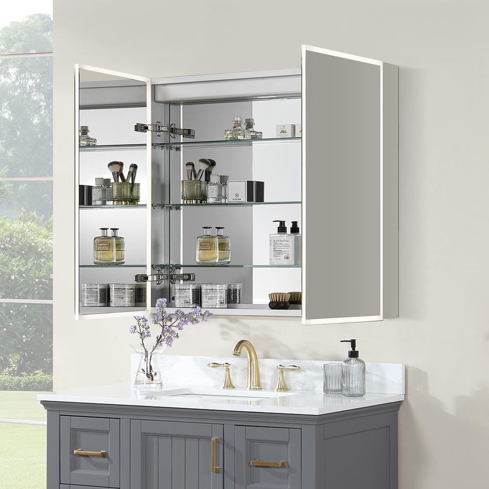 Frameless Surface-Mount/Recessed LED Lighted Bathroom Medicine Cabinet