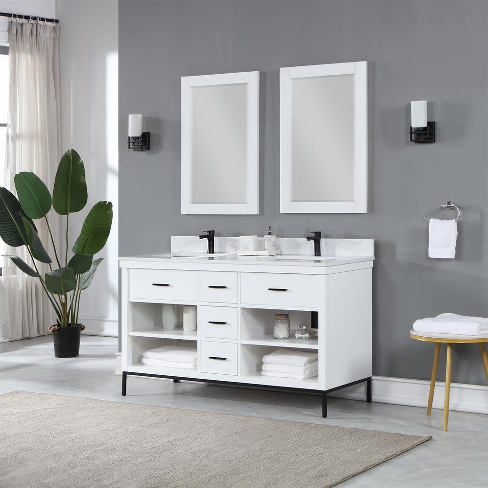 60" Double Bathroom Vanity Set in White with Mirror