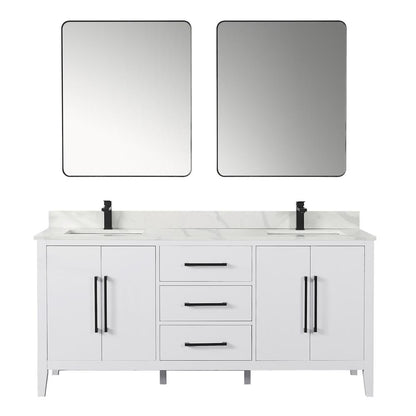 Double Bathroom Vanity in White with White Quartz Stone Countertop with Mirror
