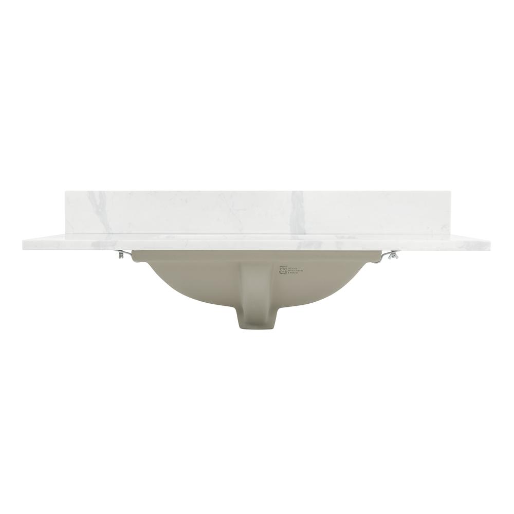 Arbios 36. in Quartz Stone Vanity Top in Calacatta White with White Sink