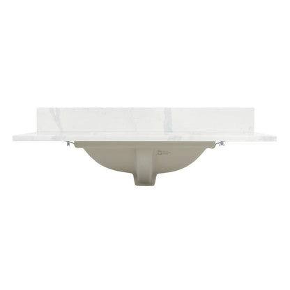Arbios 36. in Quartz Stone Vanity Top in Calacatta White with White Sink