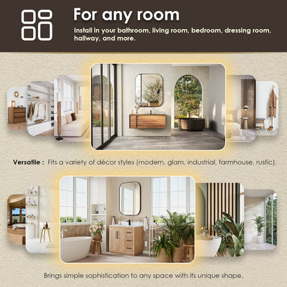 36x30" Rectangular Aluminum Framed in Matte Black Modern Bathroom Wall Mirror