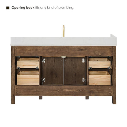 Double Bathroom Vanity in Brown Oak Grain White Engineered Stone Countertop