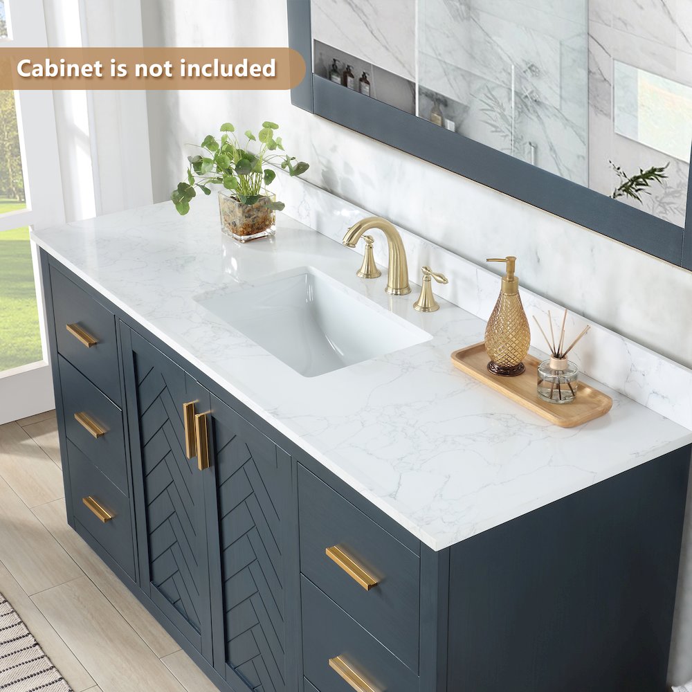 Ceres 61. in Engineered Stone Vanity Top in Grain White with Single White Sink