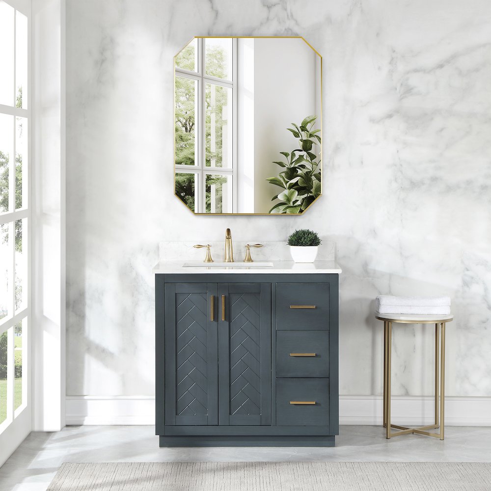 36"x30" Octagon Aluminum Framed in Brushed Gold Modern Bathroom Wall Mirror