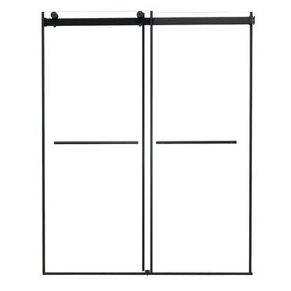 Frameless Exposed Roller Shower Door in Matte Black with Clear Glass