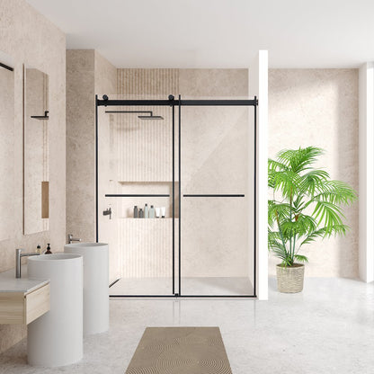 Frameless Exposed Roller Shower Door in Matte Black with Clear Glass