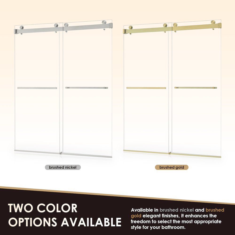 Frameless Exposed Roller Shower Door in Brushed Nickel with Clear Glass