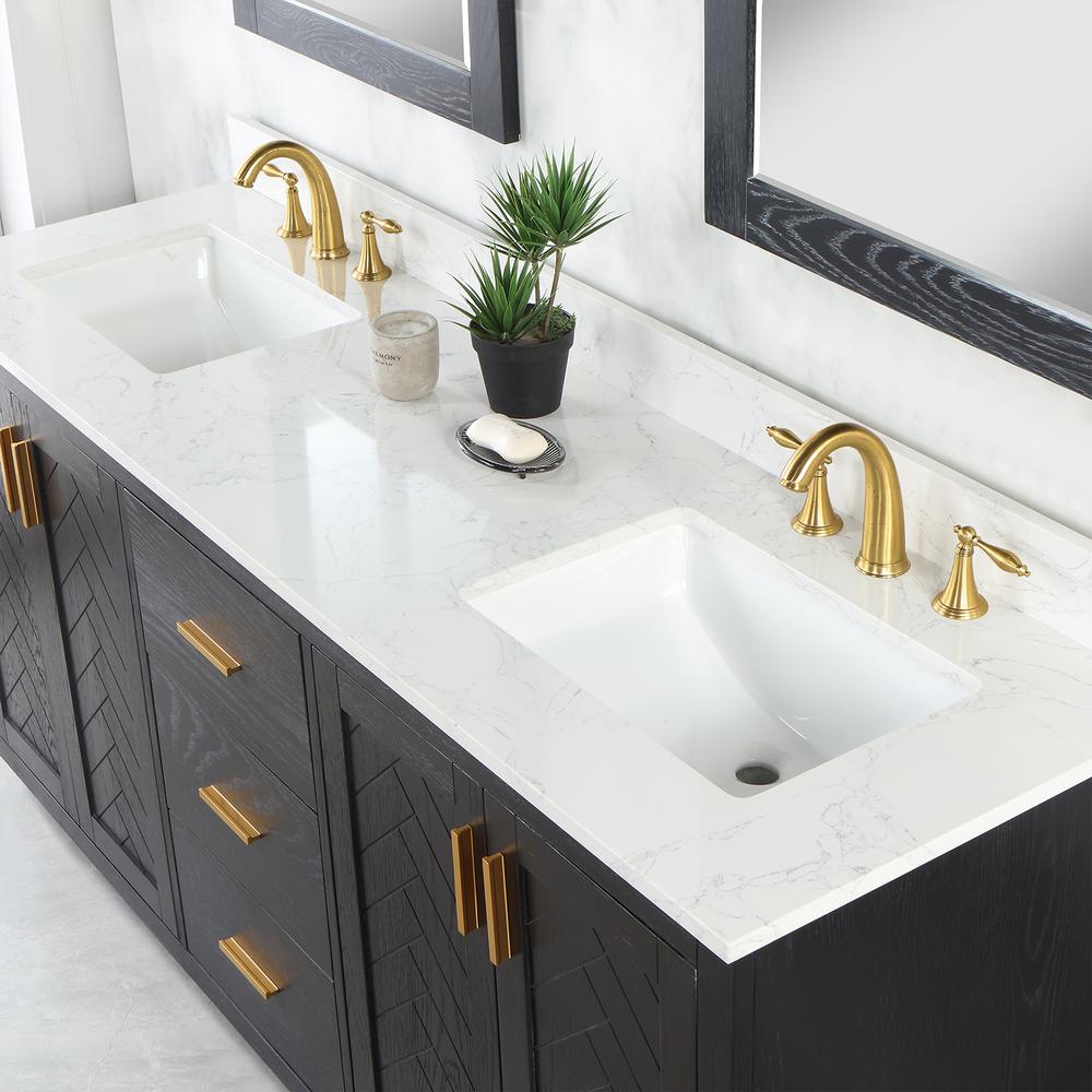 72" Double Bathroom Vanity Set in Black Oak with Mirror