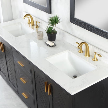 72" Double Bathroom Vanity Set in Black Oak with Mirror