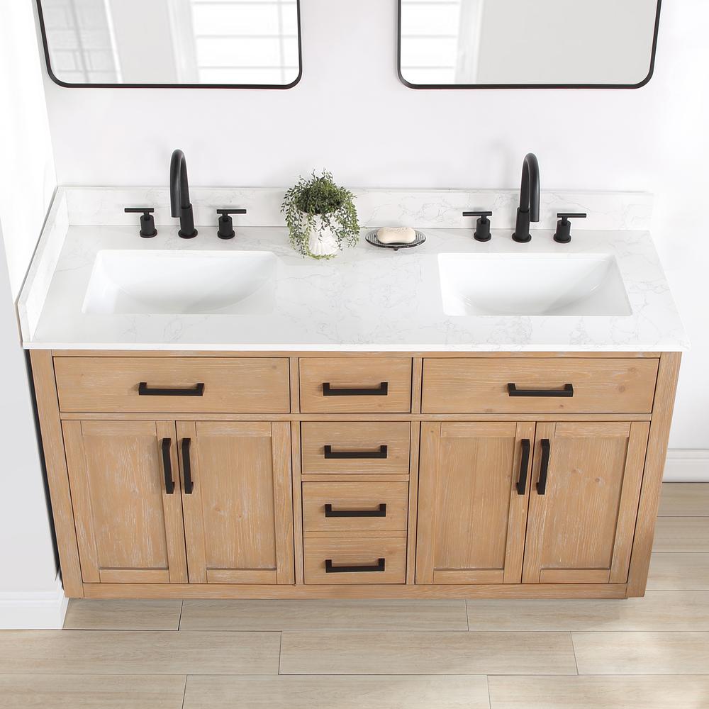 60" Double Bathroom Vanity in Light Brown without Mirror