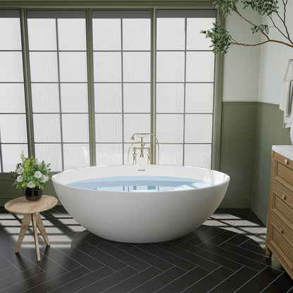 67" x 39" Solid Surface Soaking Bathtub in Matte White and Integrated Overflow