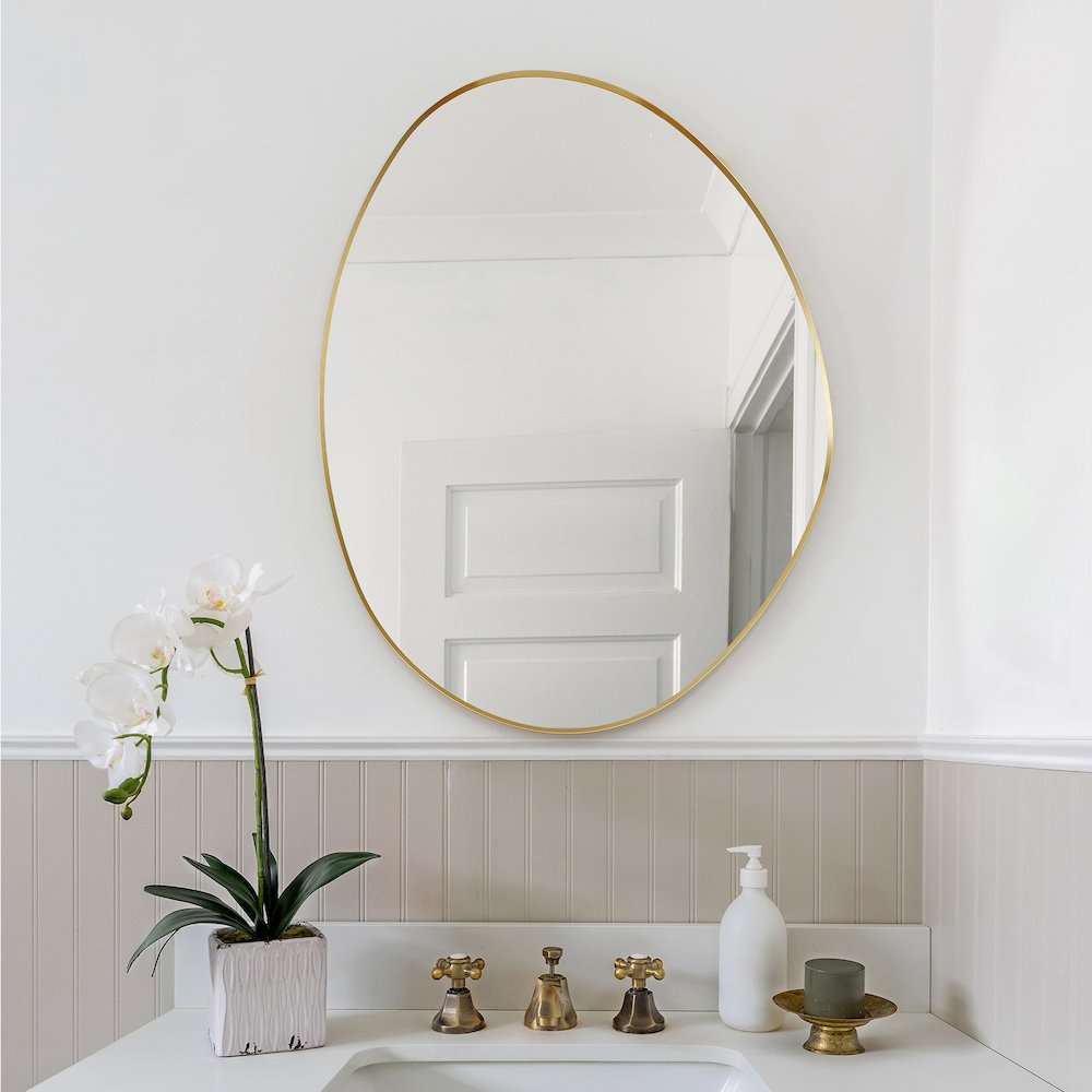 28"x36" Irregular Aluminum Framed in Brushed Gold Modern Bathroom Wall Mirror