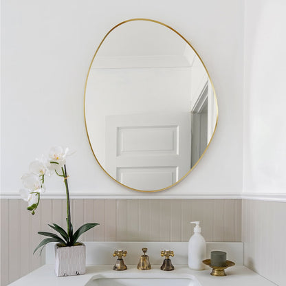 28"x36" Irregular Aluminum Framed in Brushed Gold Modern Bathroom Wall Mirror