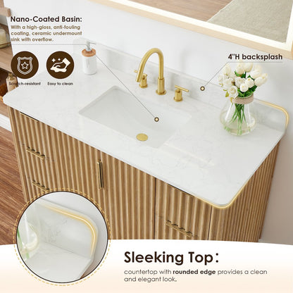Single Bathroom Vanity in Washing Light Brown Grain White Engineered Stone