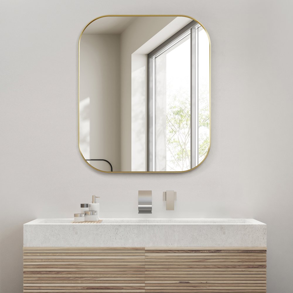 36x30" Rectangular Aluminum Framed in Brushed Gold Modern Bathroom Wall Mirror