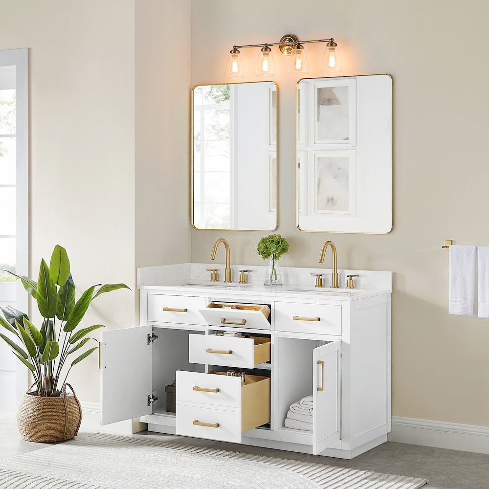 54" Double Bathroom Vanity in White with Grain White