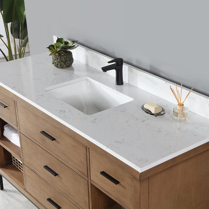 60" Single Bathroom Vanity Set in Brown Pine without Mirror