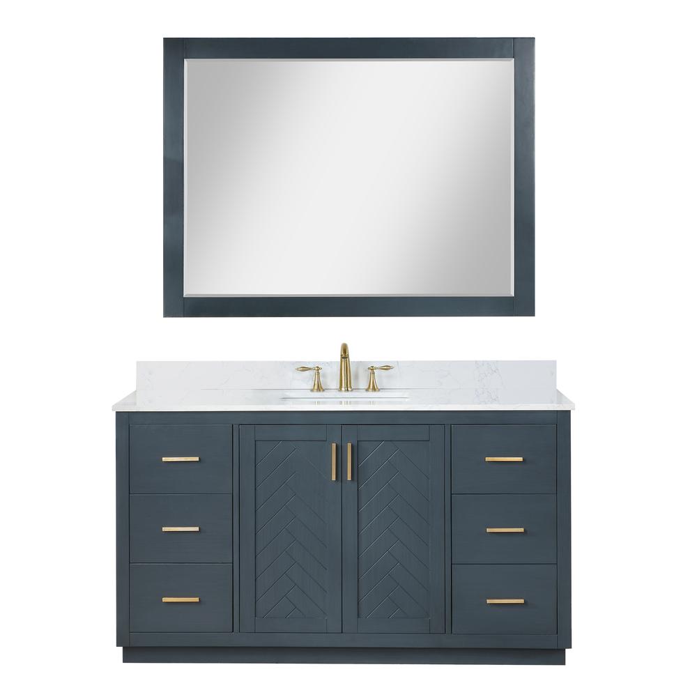 60" Single Bathroom Vanity Set in Classic Blue with Mirror