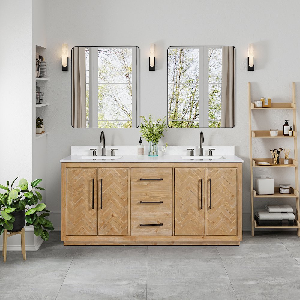 72" Double Bathroom Vanity Grain White Engineered Stone Countertop