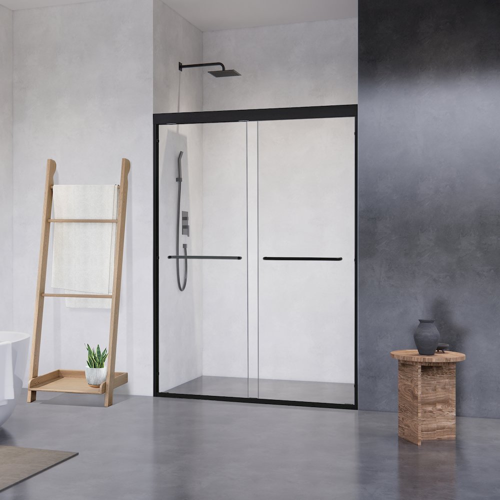 Framed Shower Door in Matte Black with Clear Glass