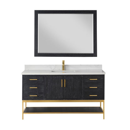 60" Single Bathroom Vanity Set in Black Oak with Mirror