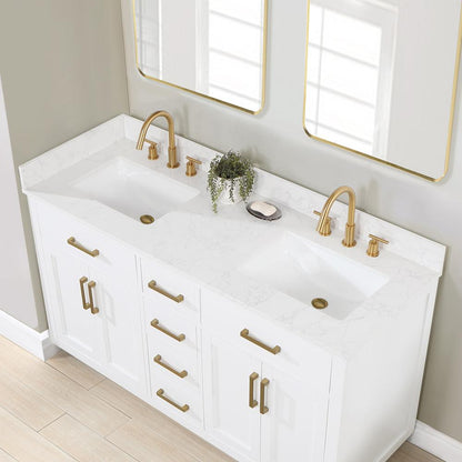 60" Double Bathroom Vanity in White with Mirror