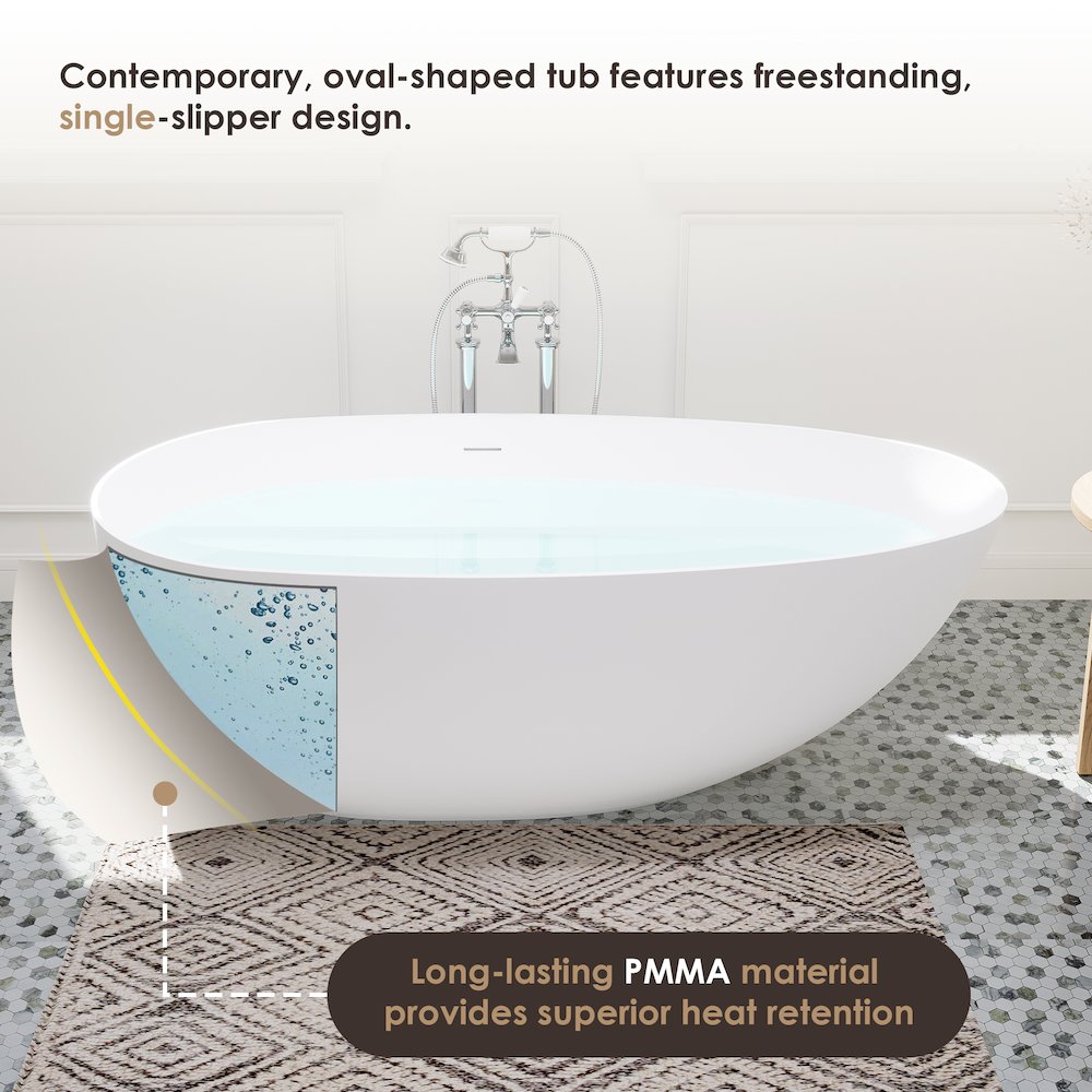 67" x 34" Solid Surface Soaking Bathtub and Integrated Overflow