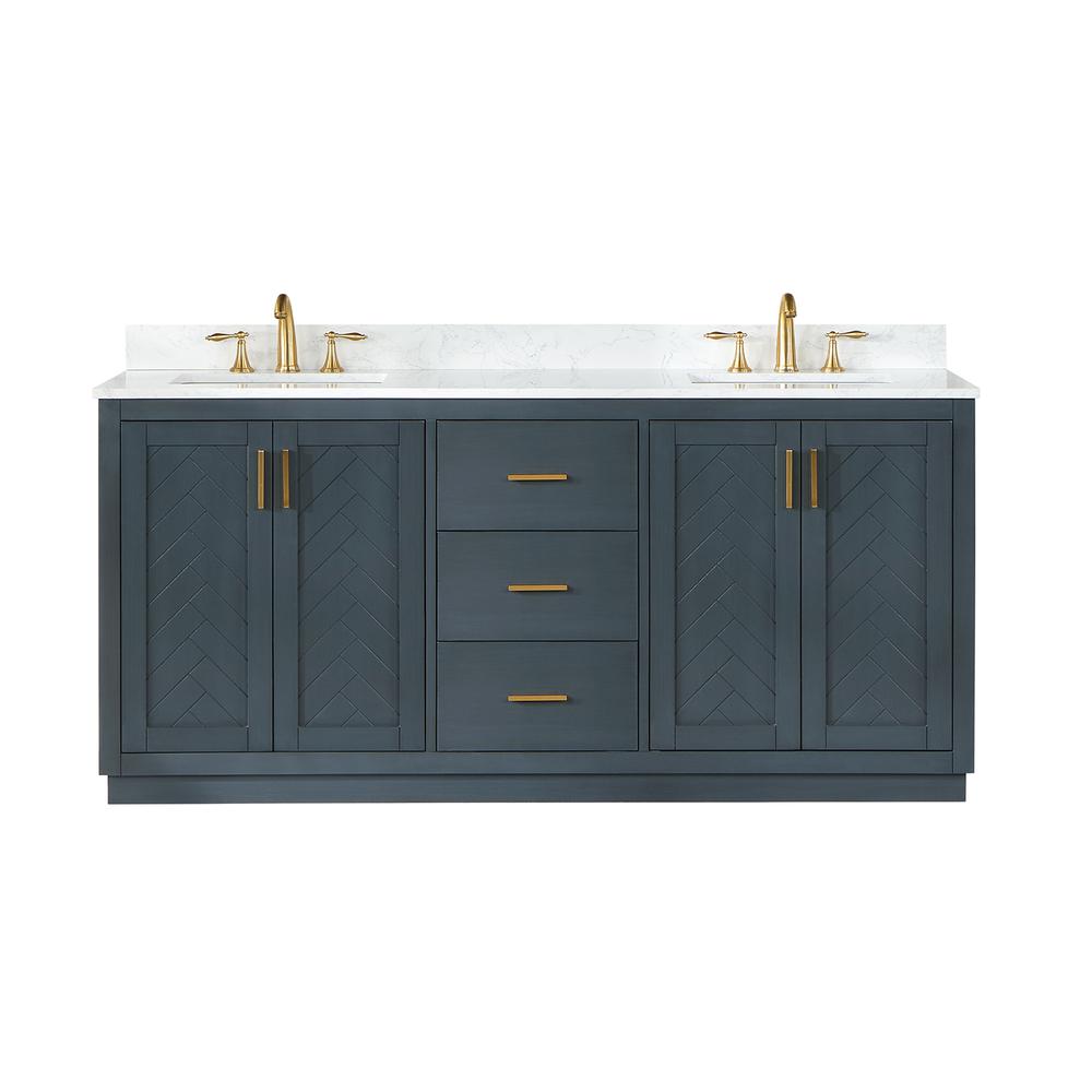 72" Double Bathroom Vanity Set in Classic Blue without Mirror