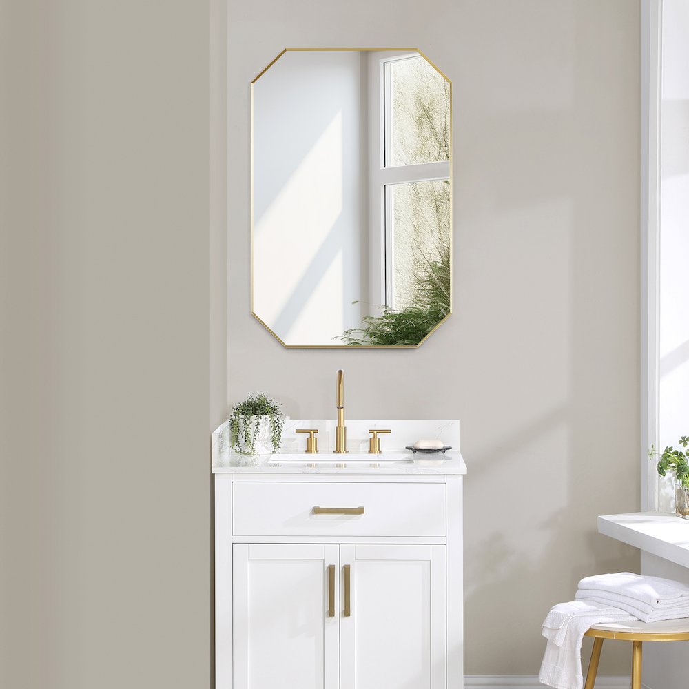 24"x36" Octagon Aluminum Framed in Brushed Gold Modern Bathroom Wall Mirror