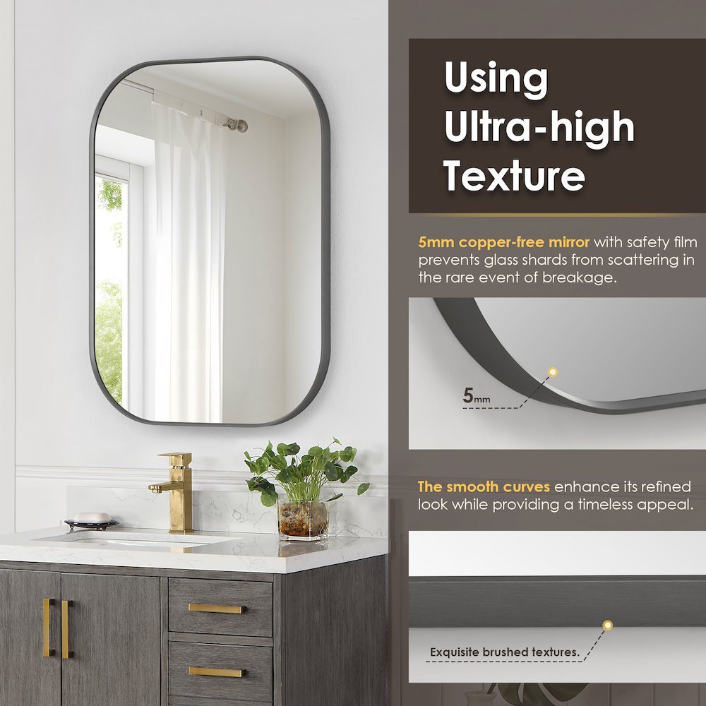 24x32" Rectangular Aluminum Framed in Gunmetal Modern Bathroom Wall Mirror