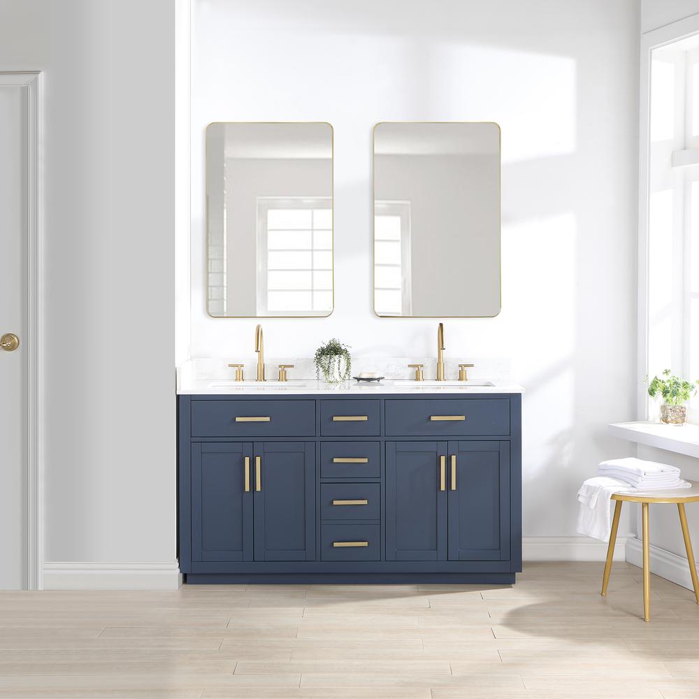 60" Double Bathroom Vanity in Royal Blue with Mirror