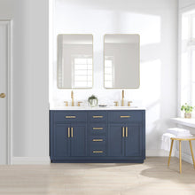 60" Double Bathroom Vanity in Royal Blue with Mirror