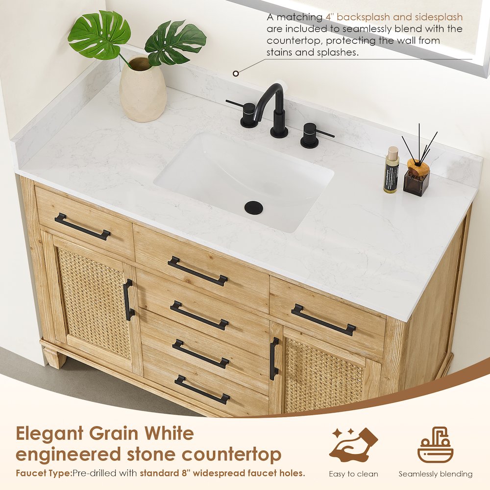 48" Single Bathroom Vanity in with Grain White Engineered Stone Countertop