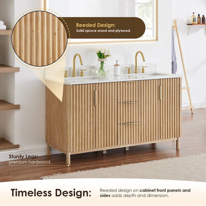 Double Bathroom Vanity in Washing Light Brown Grain White Engineered Stone