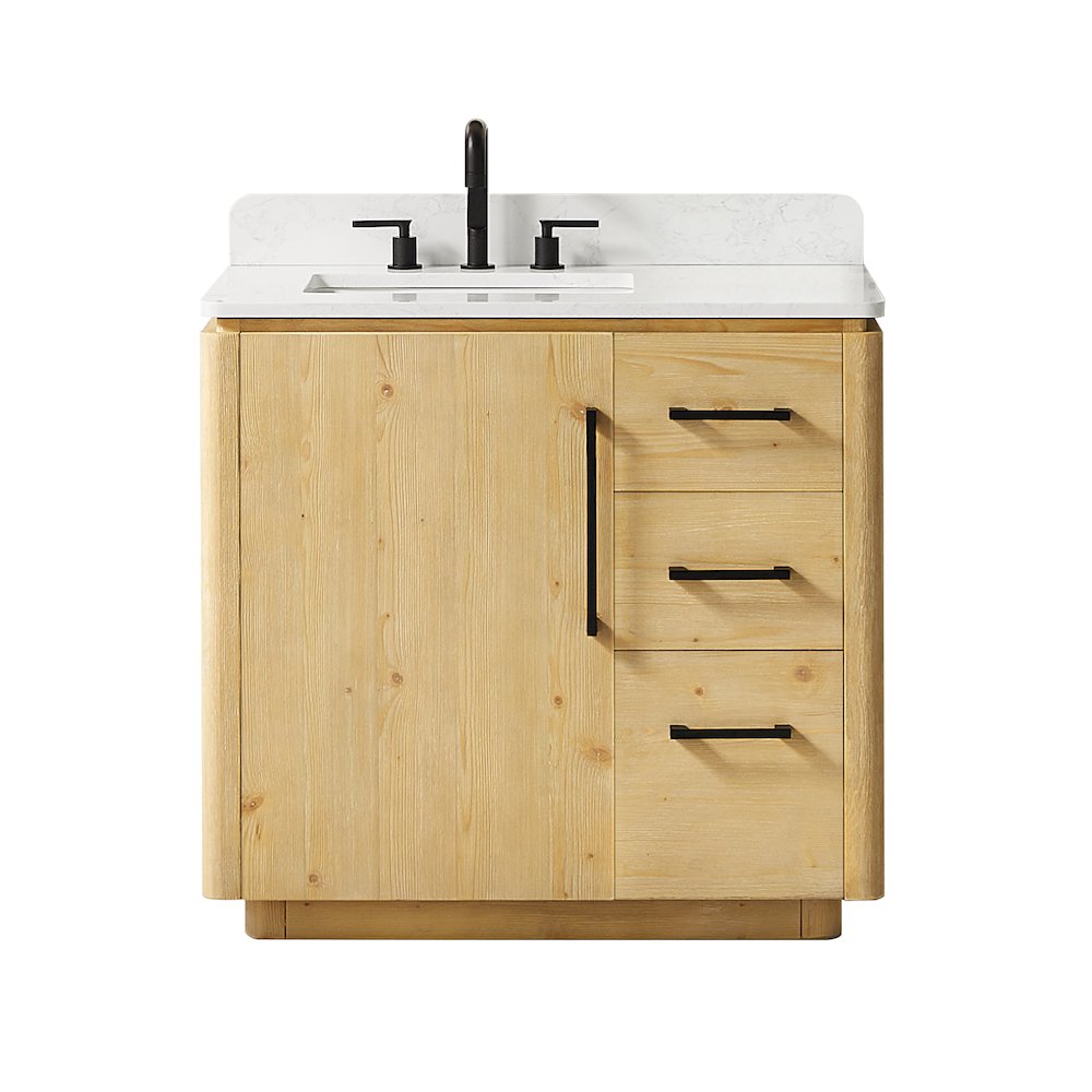 36" Single Bathroom Vanity in Nature Brown with Grain White