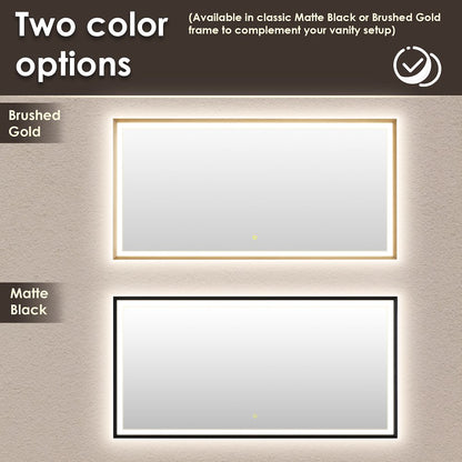 60"x30" Rectangular Wall Mirror in Brushed Gold Aluminum Framed