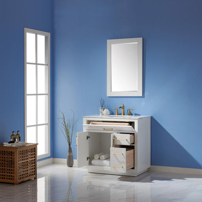 36" Single Bathroom Vanity Set in White with Mirror