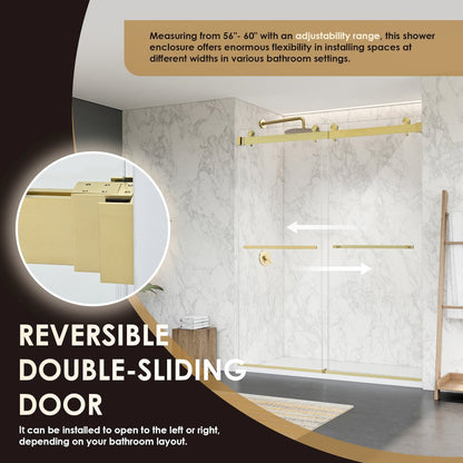 Frameless Exposed Roller Shower Door in Brushed Gold with Clear Glass