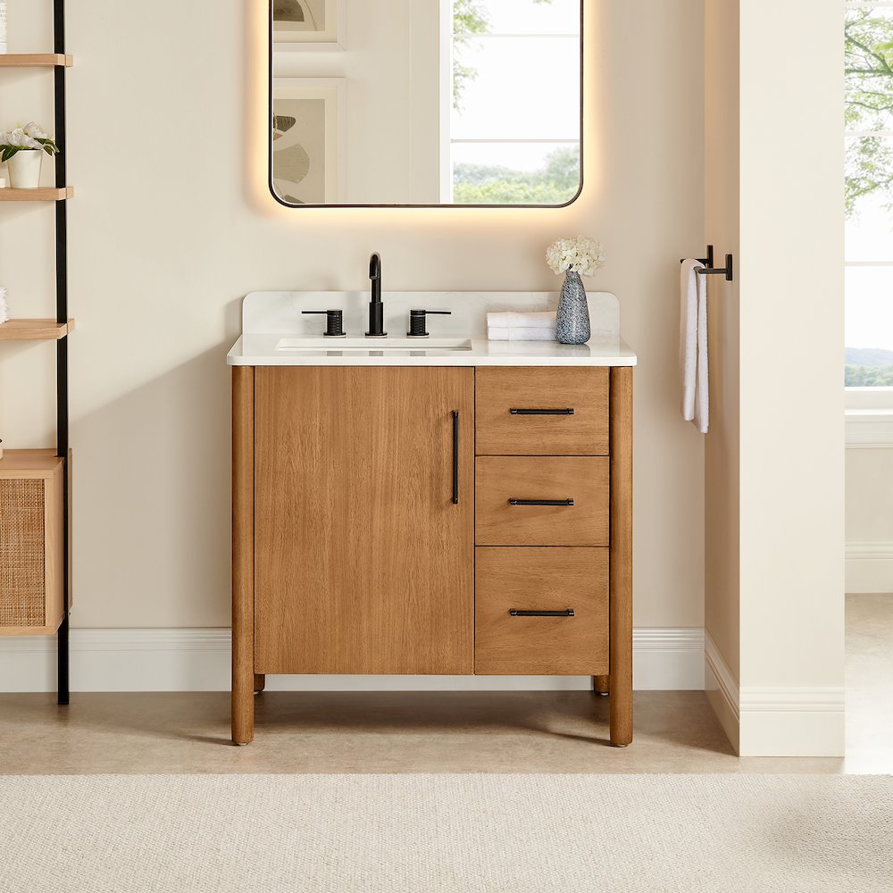 36" Single Bathroom Vanity in Mango Brown with Grain White