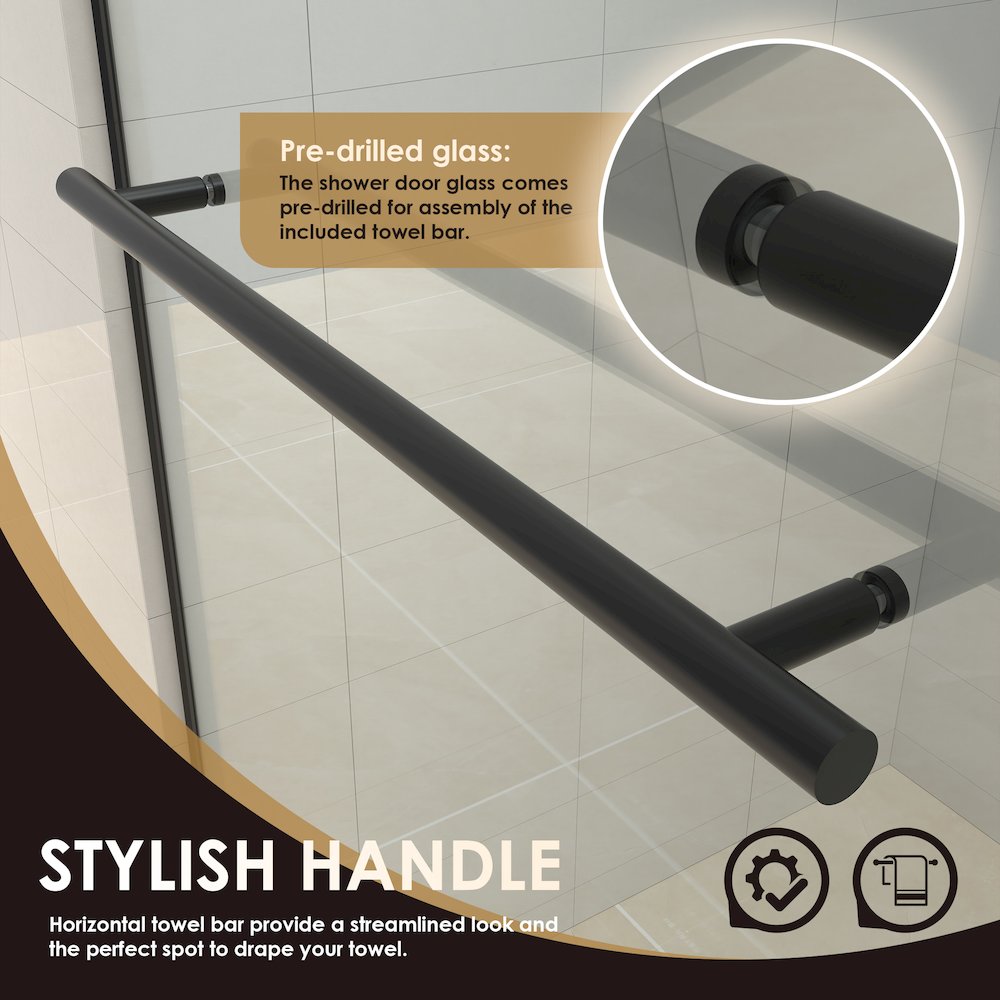Frameless Exposed Roller Shower Door in Matte Black with Clear Glass