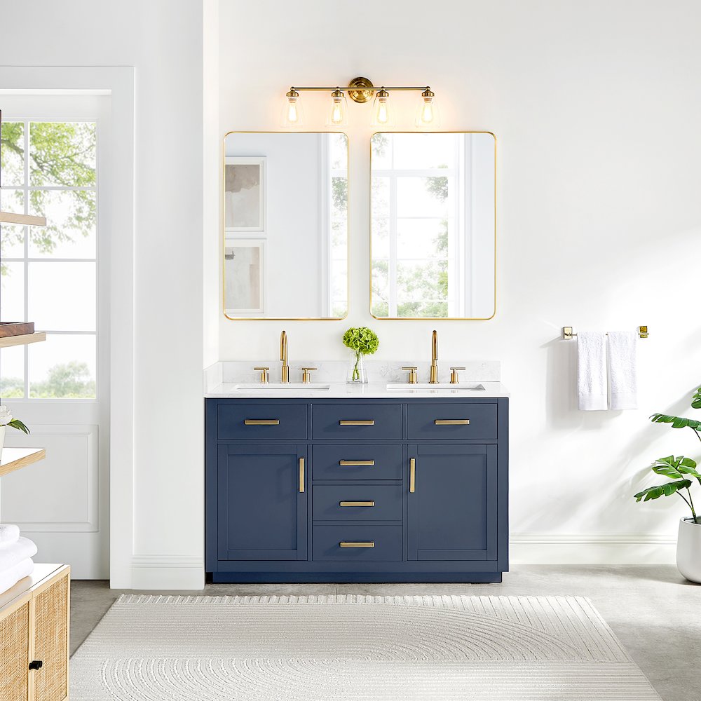 54" Double Bathroom Vanity in Royal Blue with Grain White