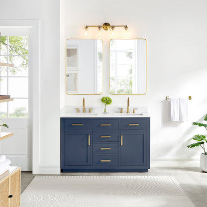 54" Double Bathroom Vanity in Royal Blue with Grain White