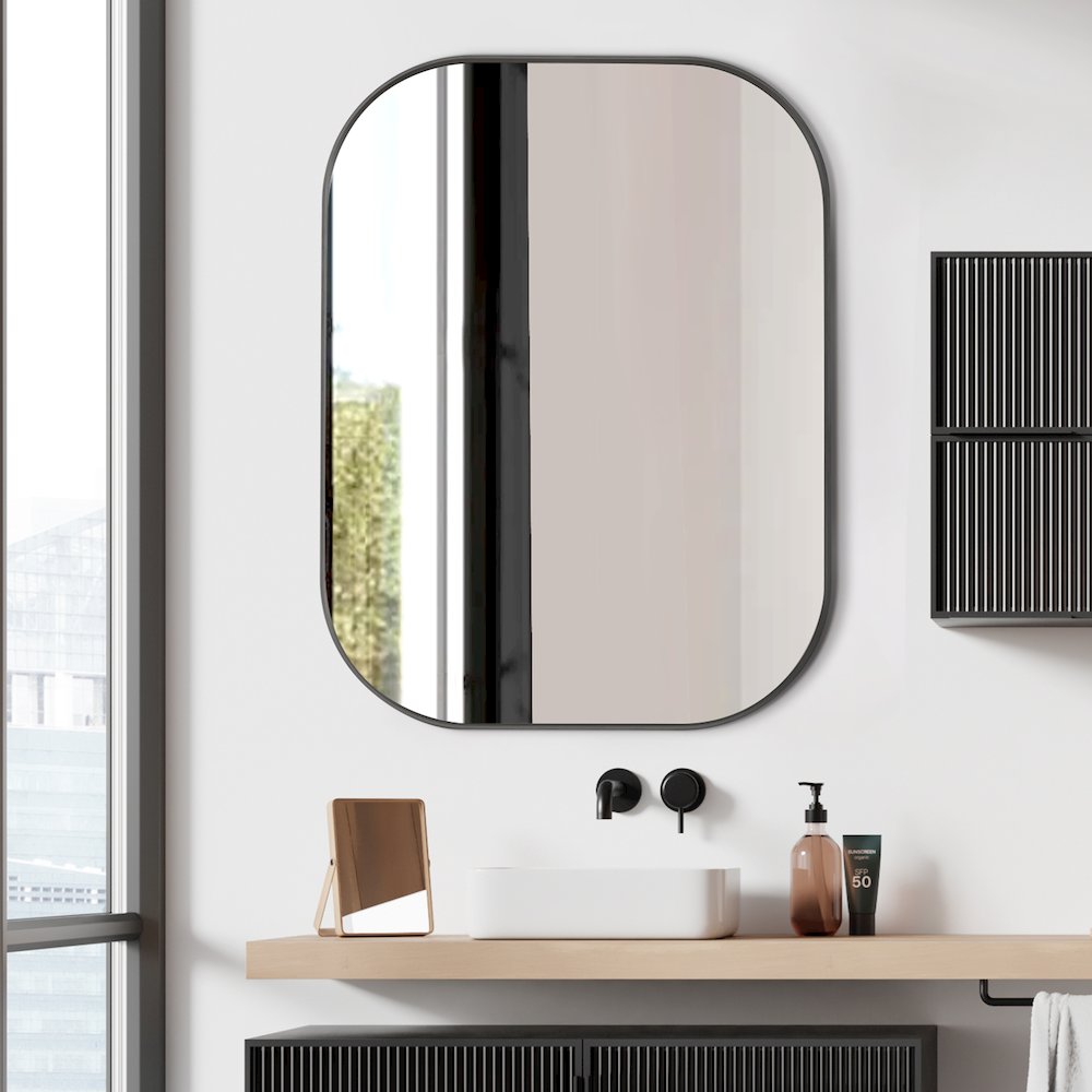 24x32" Rectangular Aluminum Framed in Gunmetal Modern Bathroom Wall Mirror
