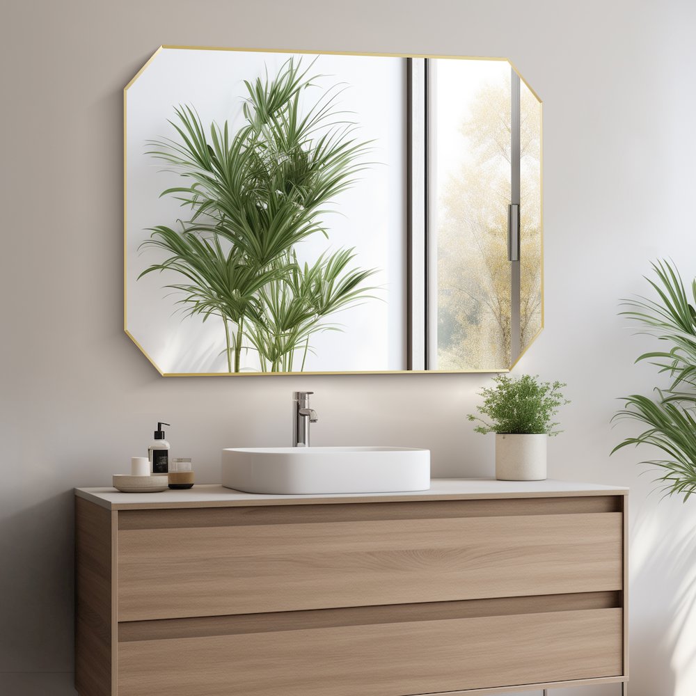 48"x30" Octagon Aluminum Framed in Brushed Gold Modern Bathroom Wall Mirror