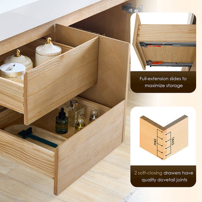 Double Bathroom Vanity in Light Brown White Artificial Drop-in Sink